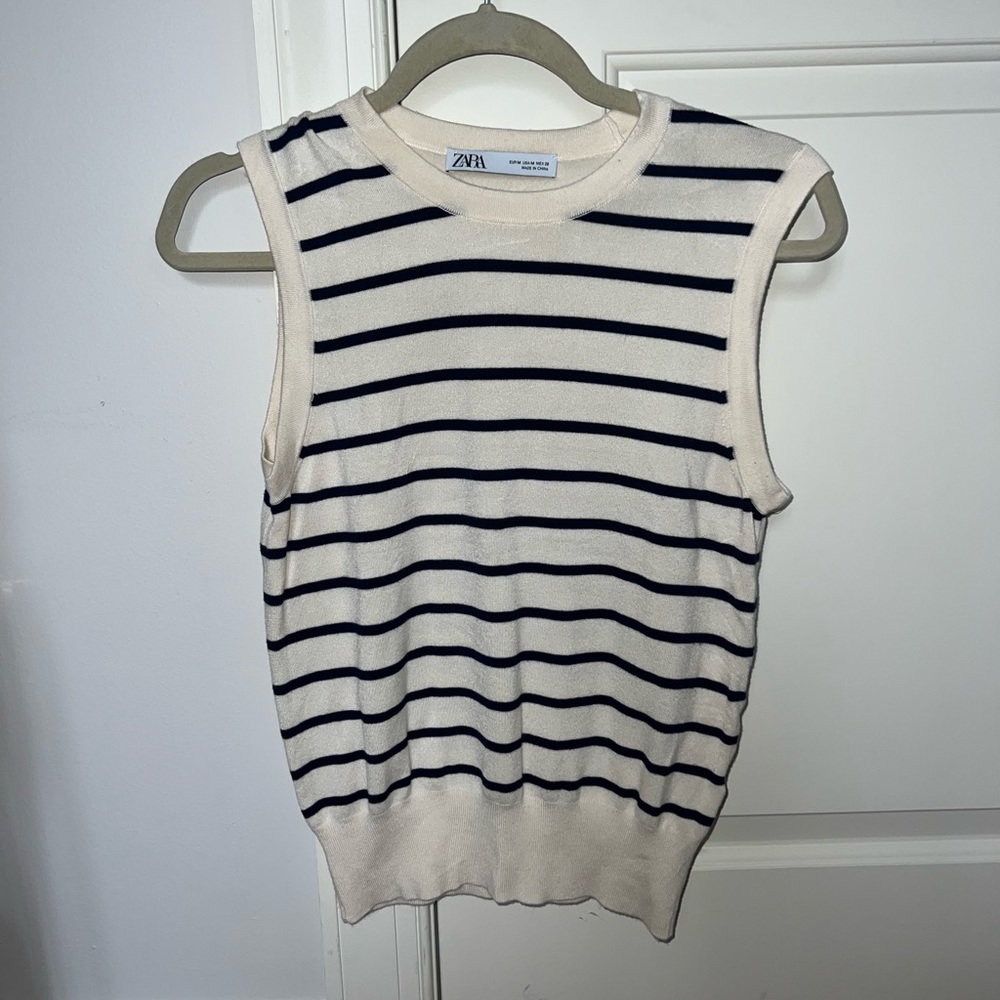 Zara Navy and Cream Striped Sweater Tank